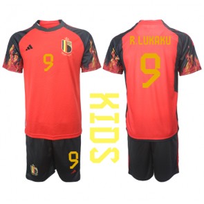 Belgien Romelu Lukaku #9 kläder Barn VM 2022 Hemmatröja Kortärmad (+ korta byxor)